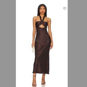 Lana Ruched Halter Midi Dress - Size 6 - Cocoa -  Aus 10/US 6